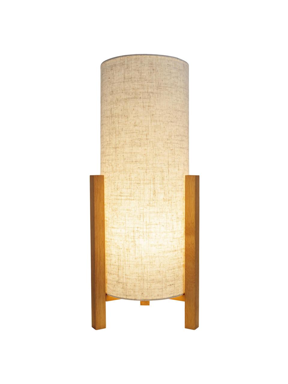 Grote tafellamp Matilda, Lampenkap: stof, Crèmewit, helder hout, Ø 22 x H 52 cm