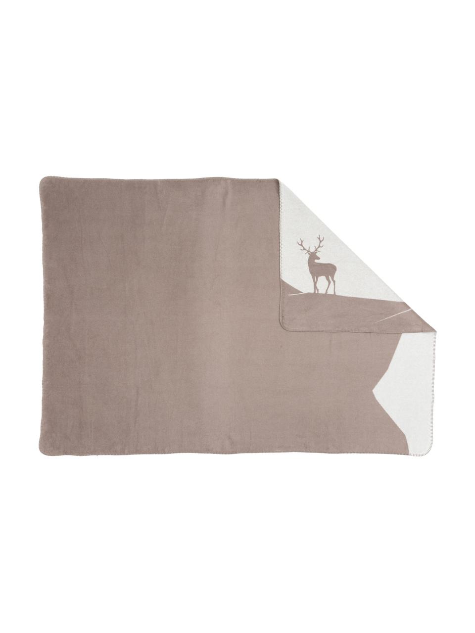 Fleece-Wendeplaid Savona Hirsch, Webart: Jacquard, Beige, Weiß, 150 x 200 cm