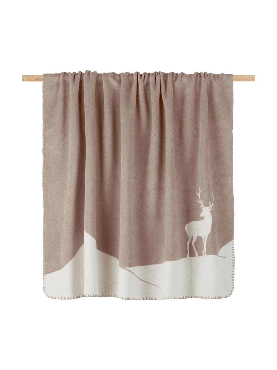 Manta doble cara de tela polar Savona Hirsch, Beige, blanco, An 150 x L 200 cm