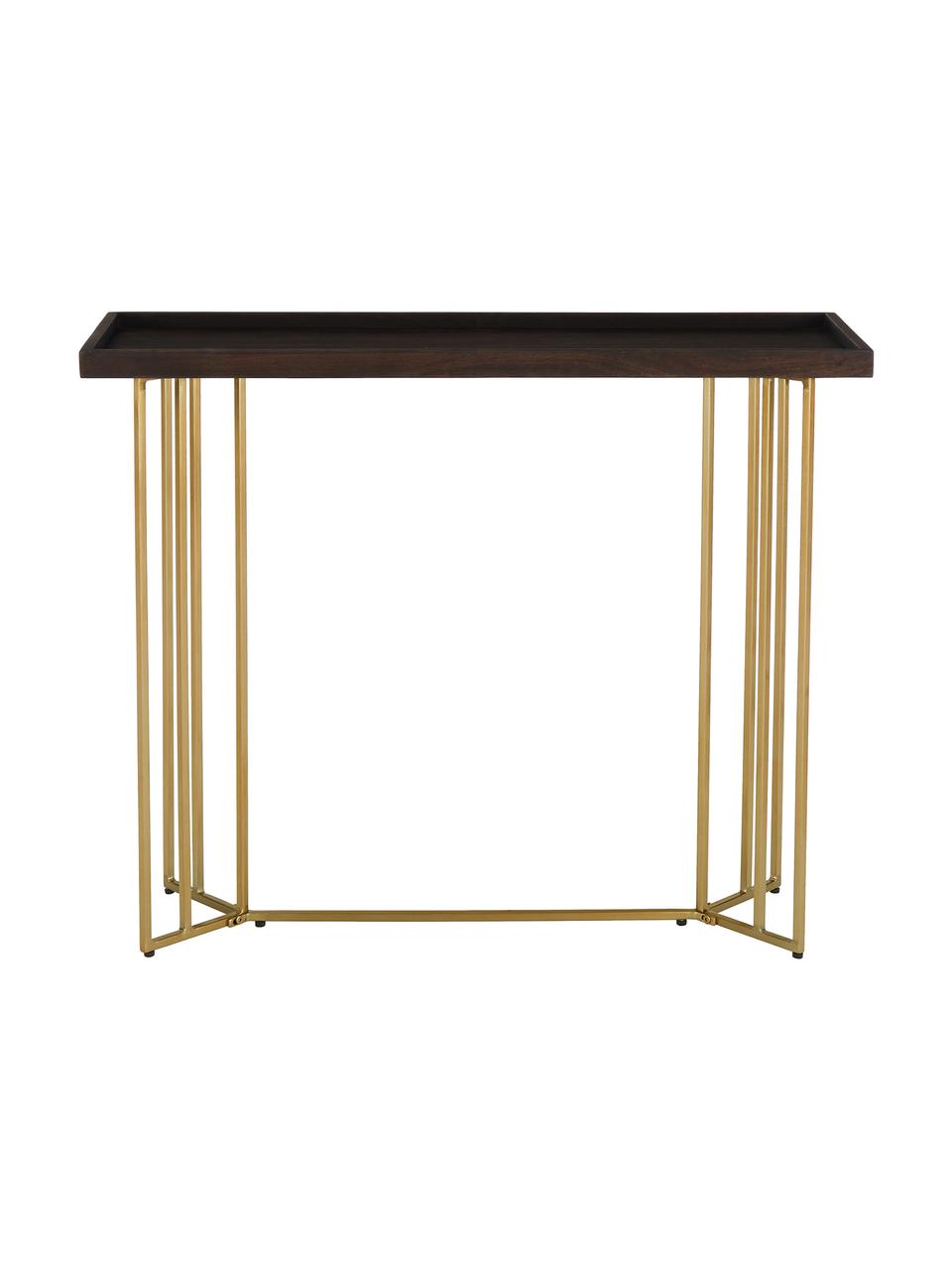 Consola de recibidor de madera maciza Luca, Tablero: madera de mango maciza, Estructura: metal recubierto, Madera de mango, dorado, An 100 x F 35 cm