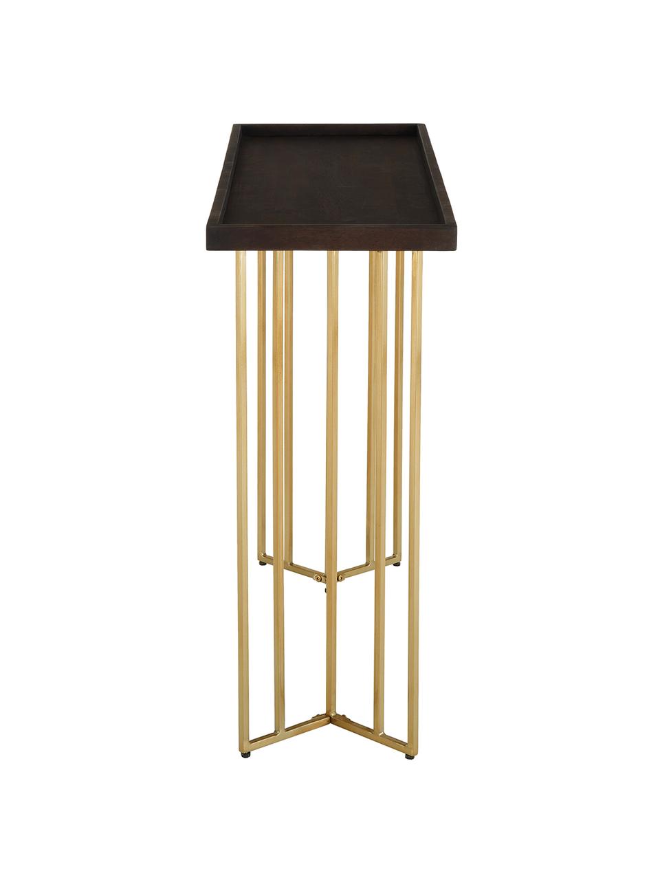 Consolle con piano in legno massiccio Luca, Struttura: metallo rivestito, Legno di mango, dorato, Larg. 100 x Prof. 35 cm