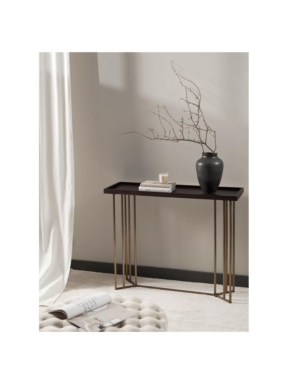 Consolle con piano in legno massiccio Luca, Struttura: metallo rivestito, Legno di mango, dorato, Larg. 100 x Prof. 35 cm