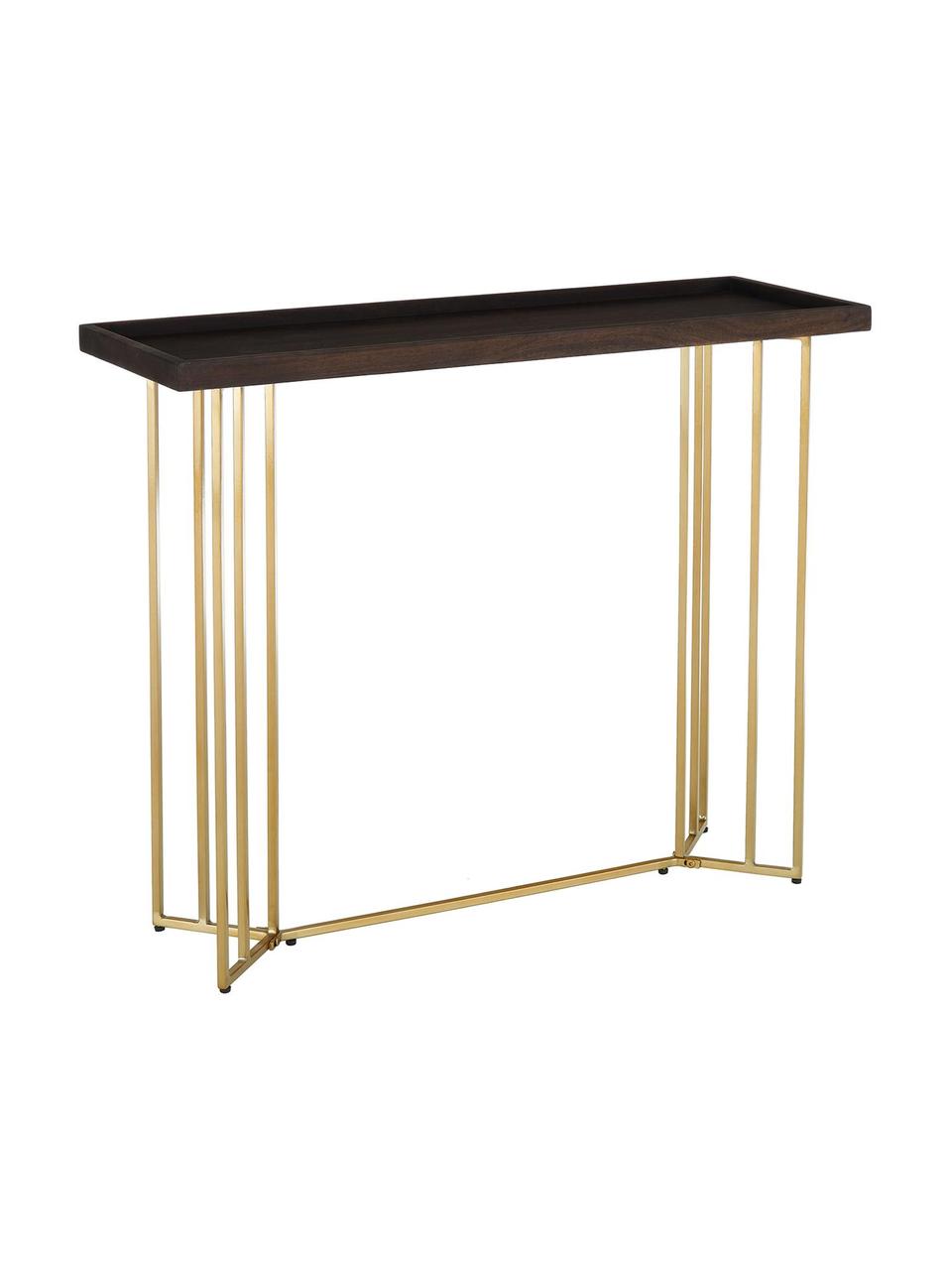 Wandtafel Luca met massief houten blad, Tafelblad: massief mangohout, Frame: gecoat metaal, Mangohout, goudkleurig, B 100 x D 35 cm