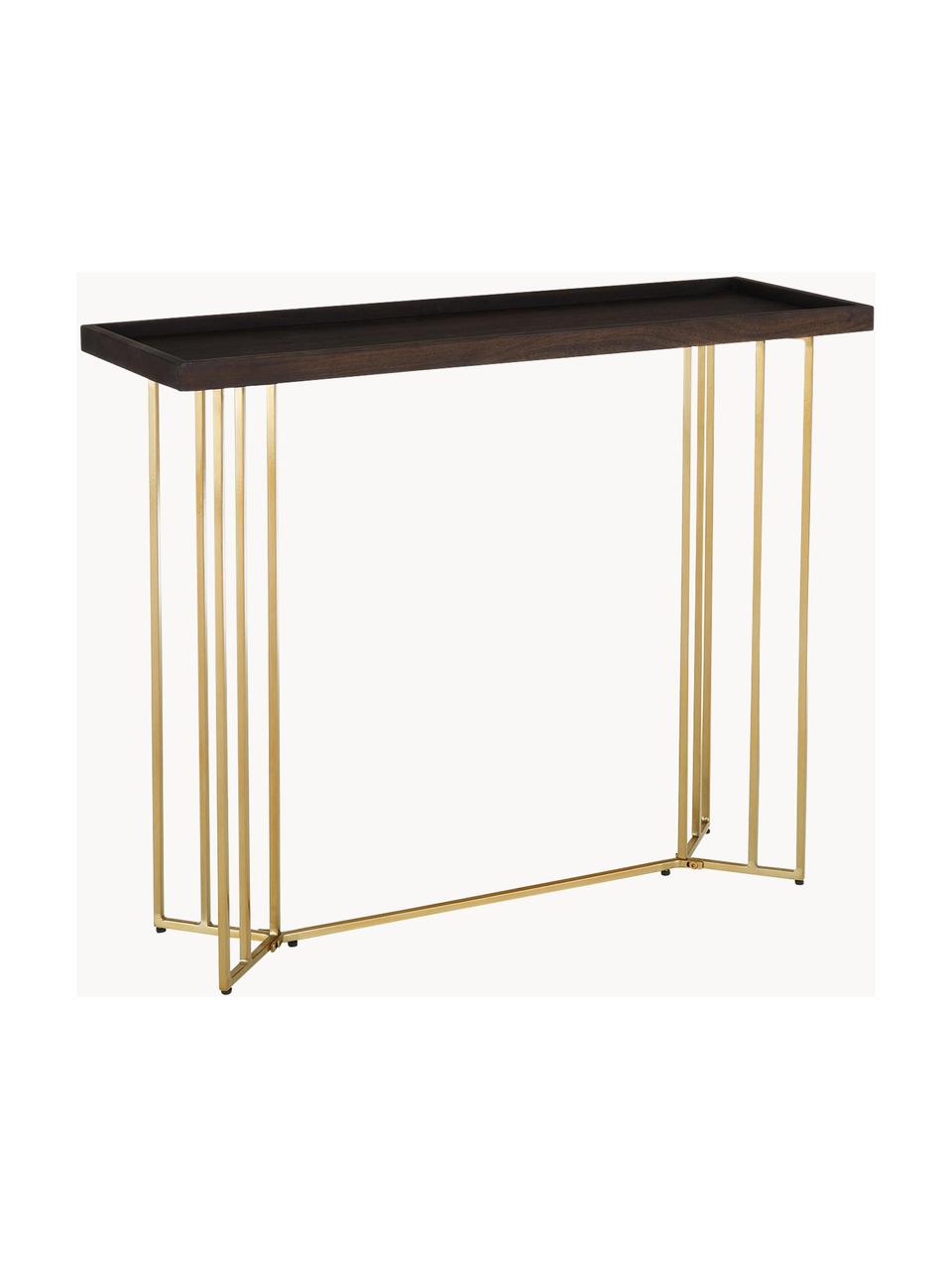 Wandtafel Luca met massief houten blad, Tafelblad: massief mangohout, Frame: gecoat metaal, Mangohout, goudkleurig, B 100 x D 35 cm