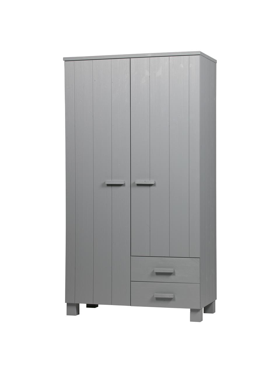 Armadio a 2 ante in legno grigio chiaro Dennis, Grigio cemento, Larg. 111 x Alt. 202 cm