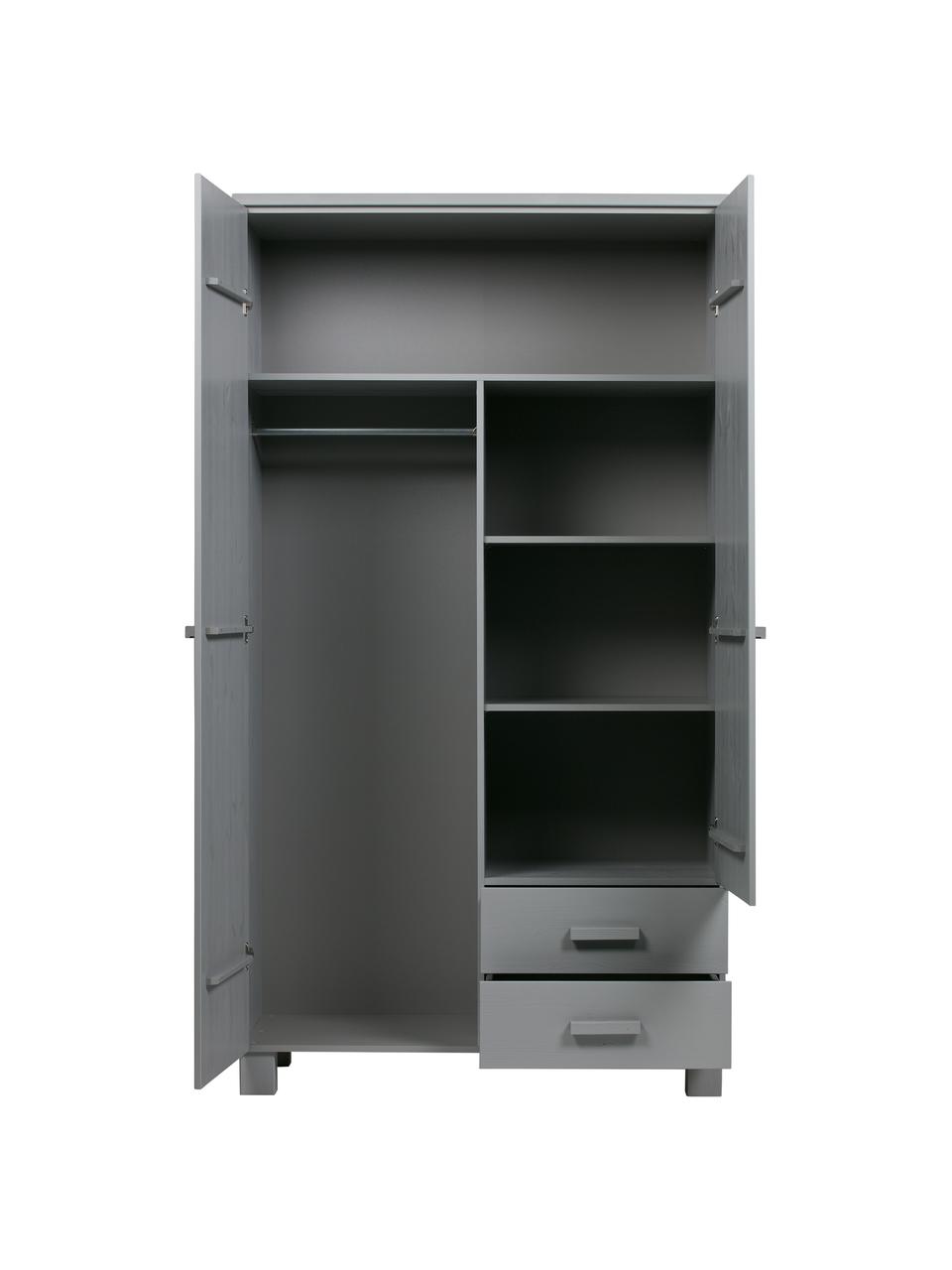 Armoire bois gris clair 2 portes Dennis, Gris béton, larg. 111 x haut. 202 cm