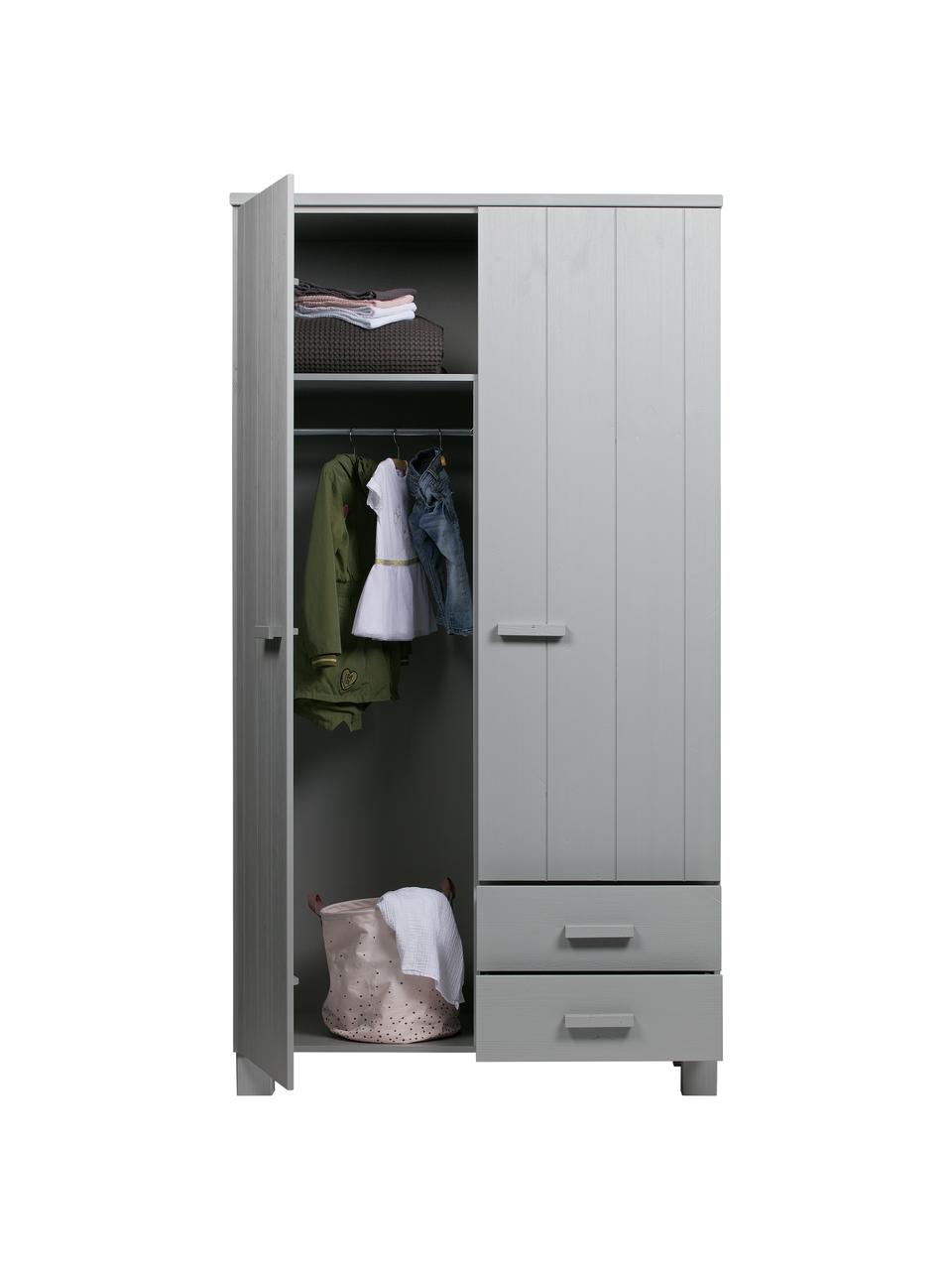 Armadio a 2 ante in legno grigio chiaro Dennis, Grigio cemento, Larg. 111 x Alt. 202 cm