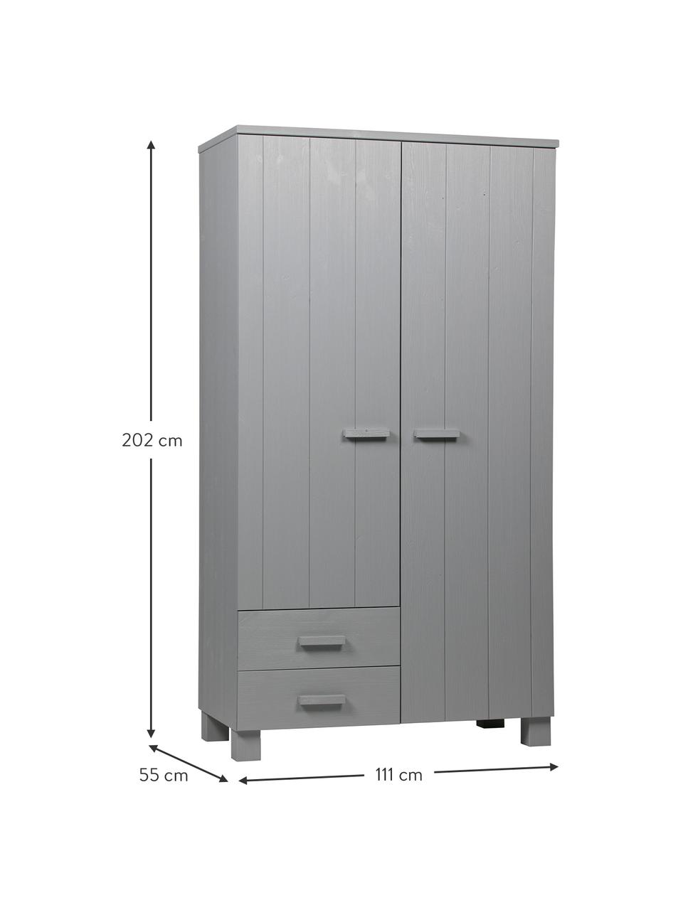 Armoire bois gris clair 2 portes Dennis, Gris béton, larg. 111 x haut. 202 cm