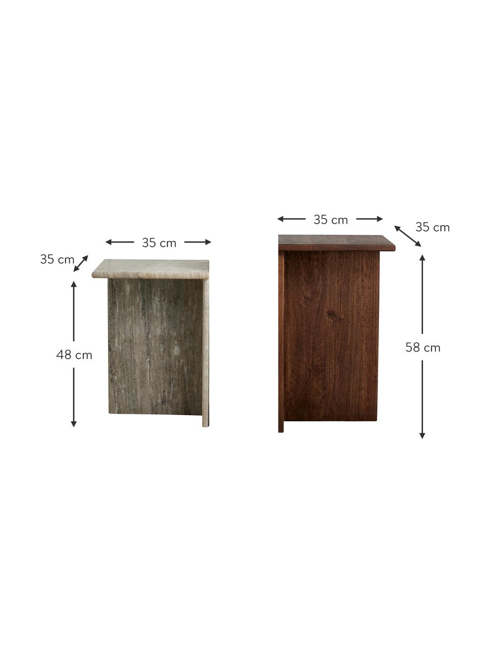 Tables d'appoint en marbre et bois de manguier Glina, 2 élém., Bois de manguier, gris, marbré, Lot de différentes tailles