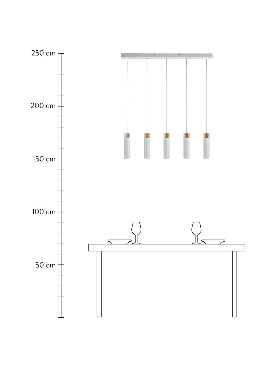 Grote hanglamp Tilo in grijs met houten decoratie, Lampenkap: gecoat metaal, Decoratie: hout, Baldakijn: gecoat metaal, Grijs, bruin, B 81 cm x H 25 cm