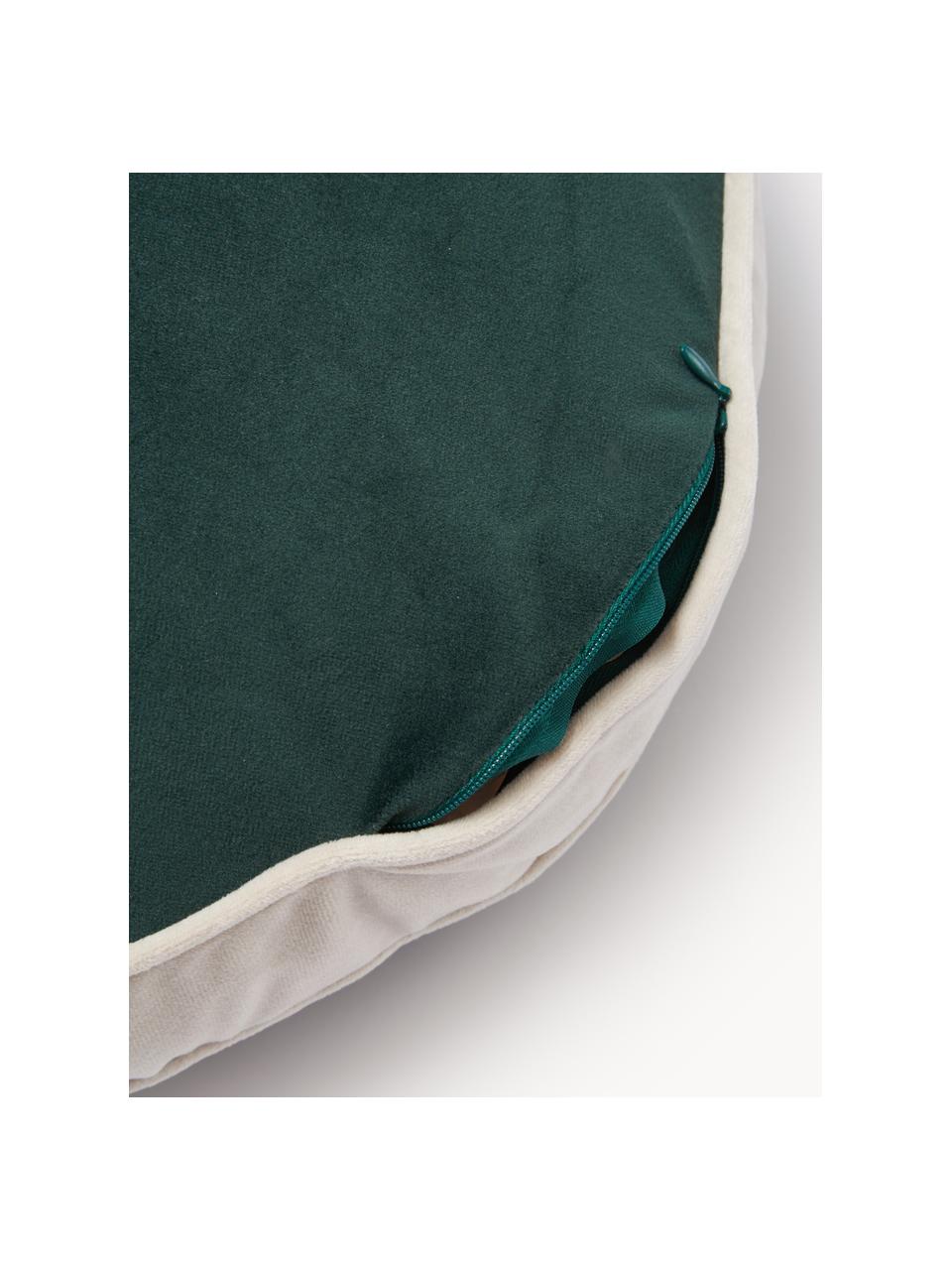 Rond fluwelen kussen Dax in ivoorkleurig/groen, 100% polyester fluweel

Het materiaal dat in dit product wordt gebruikt, is getest op schadelijke stoffen en gecertificeerd volgens STANDARD 100 door OEKO-TEX® 21.HCN.72514 HOHENSTEIN HTTI., Ivoorkleurig, groen, Ø 40 cm