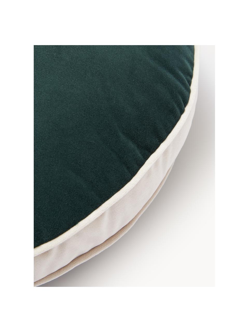 Cojín redondo de terciopelo Dax, 100% terciopelo de poliéster, Marfil, verde, Ø 40 cm