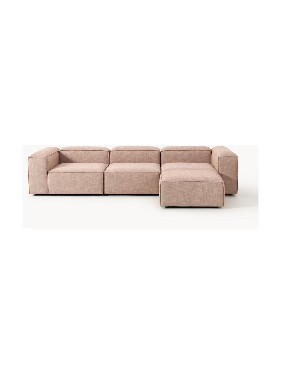 Modulares Sofa Lennon (4-Sitzer) aus Leinen-Mix mit Hocker, Bezug: 50 % Viskose, 25 % Leinen, Gestell: Fichtenholz, Sperrholz, m, Leinen-Mix Rostrot, B 329 x T 207 cm