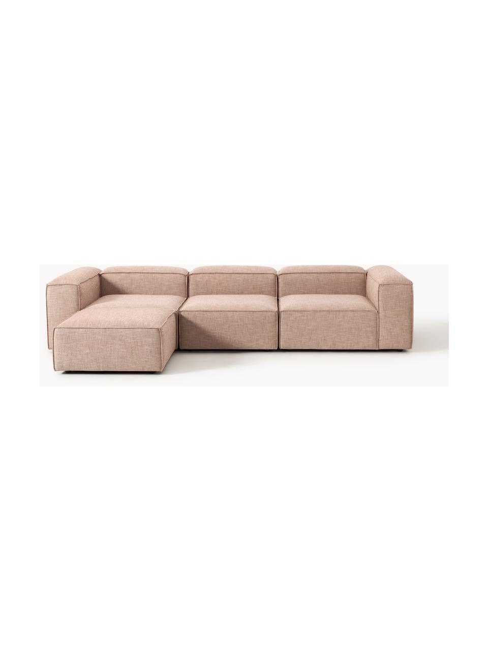 Modulares Sofa Lennon (4-Sitzer) aus Leinen-Mix mit Hocker (links/rechts), Bezug: 50 % Viskose, 25 % Leinen, Gestell: Fichtenholz, Sperrholz, m, Füße: Kunststoff Dieses Produkt, Leinen-Mix Rostrot, B 329 x T 207 cm