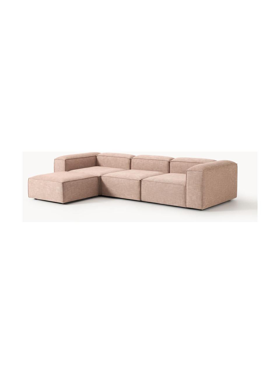 Modulares Sofa Lennon (4-Sitzer) aus Leinen-Mix mit Hocker (links/rechts), Bezug: 50 % Viskose, 25 % Leinen, Gestell: Fichtenholz, Sperrholz, m, Füße: Kunststoff Dieses Produkt, Leinen-Mix Rostrot, B 329 x T 207 cm