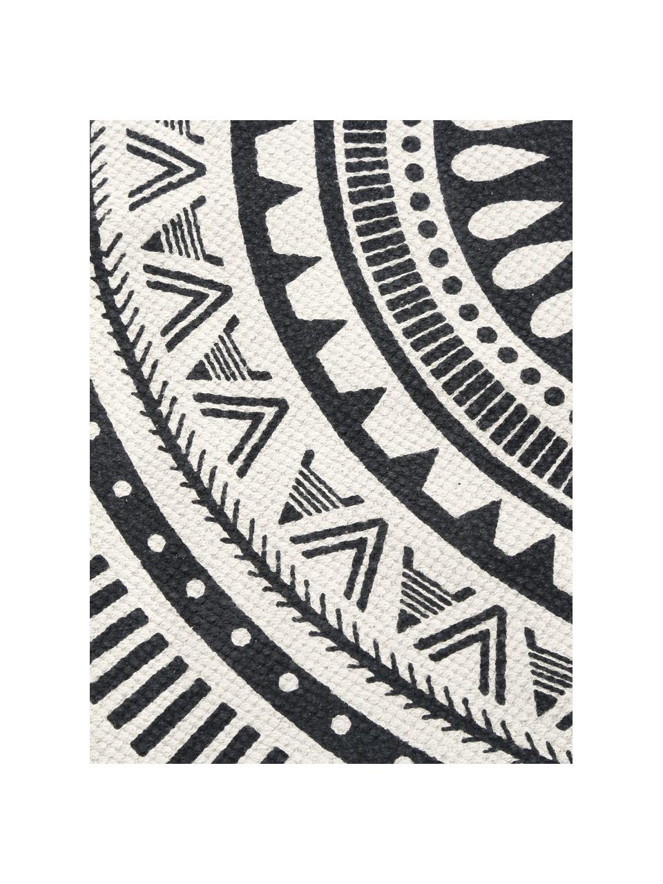 Okrągły dywan z frędzlami tkany na płasko Benji, 100% bawełna, Czarny, beżowy, Ø 150 cm (Rozmiar M)