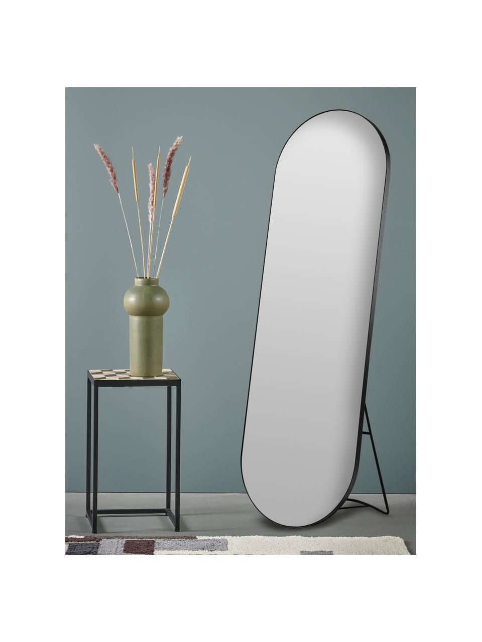 Specchio ovale da terra Stano, Cornice: metallo rivestito, Superficie dello specchio: lastra di vetro, Nero, Larg. 55 x Alt. 170 cm