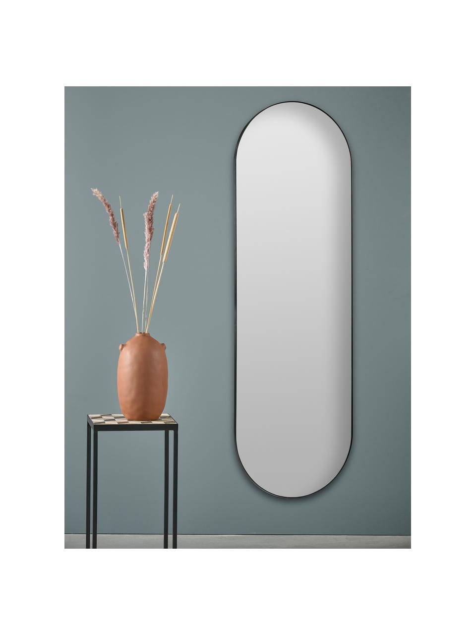 Ovaler Standspiegel Stano mit schwarzem Metallrahmen, Rahmen: Metall, beschichtet, Spiegelfläche: Spiegelglas, Schwarz, B 55 x H 170 cm