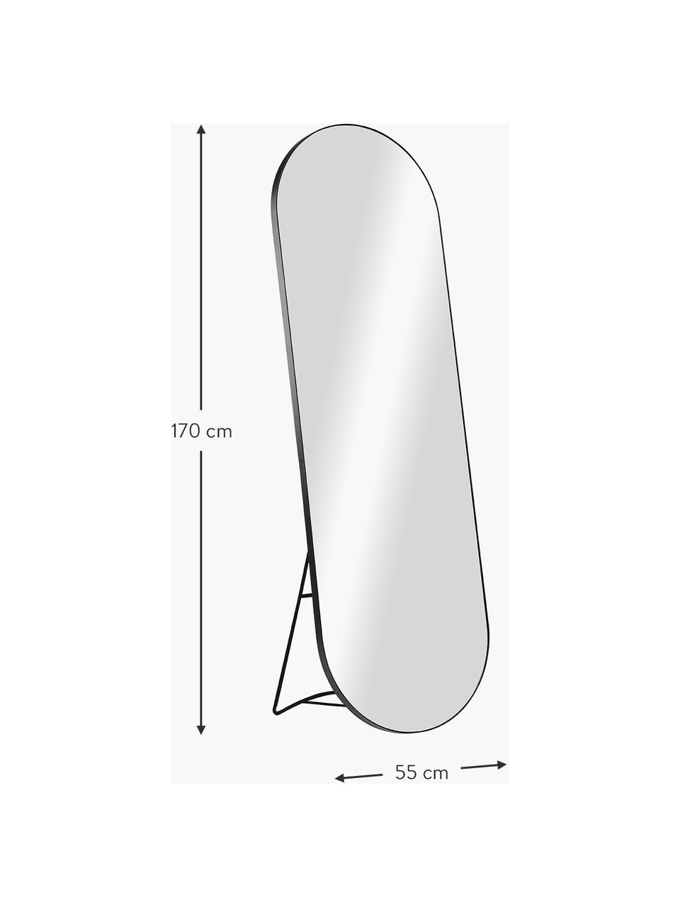 Specchio ovale da terra Stano, Cornice: metallo rivestito, Superficie dello specchio: lastra di vetro, Nero, Larg. 55 x Alt. 170 cm