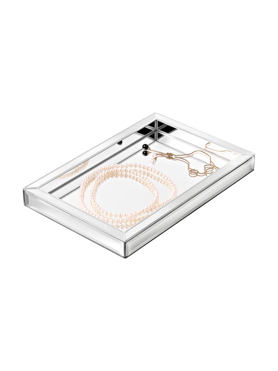 Decoratief dienblad Melvin met spiegeleffect, Dienblad: glas, MDF, Onderzijde: fluweel (100 % polyester), Chroomkleurig, B 30 x D 20 cm