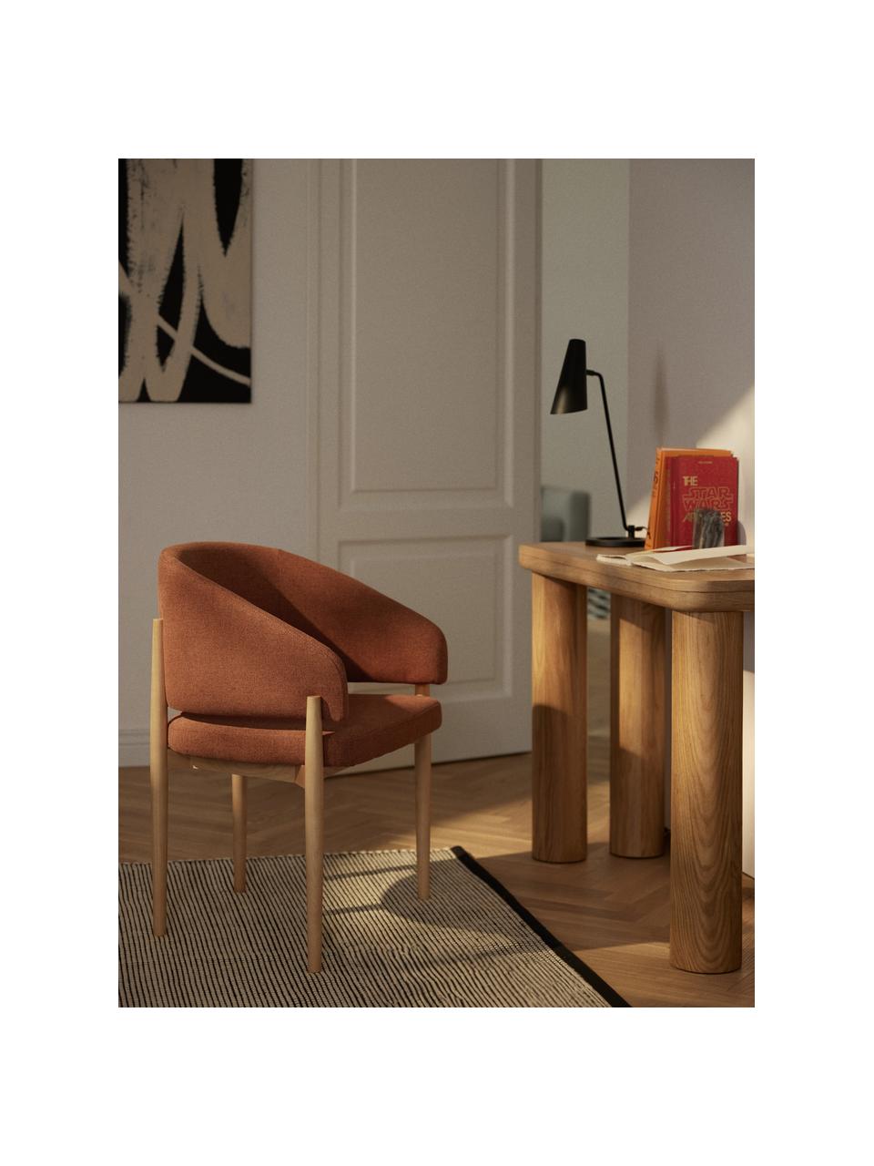 Chaise à accoudoirs Nemo, Tissu terracotta, clair bois de frêne, larg. 63 x haut. 55 cm