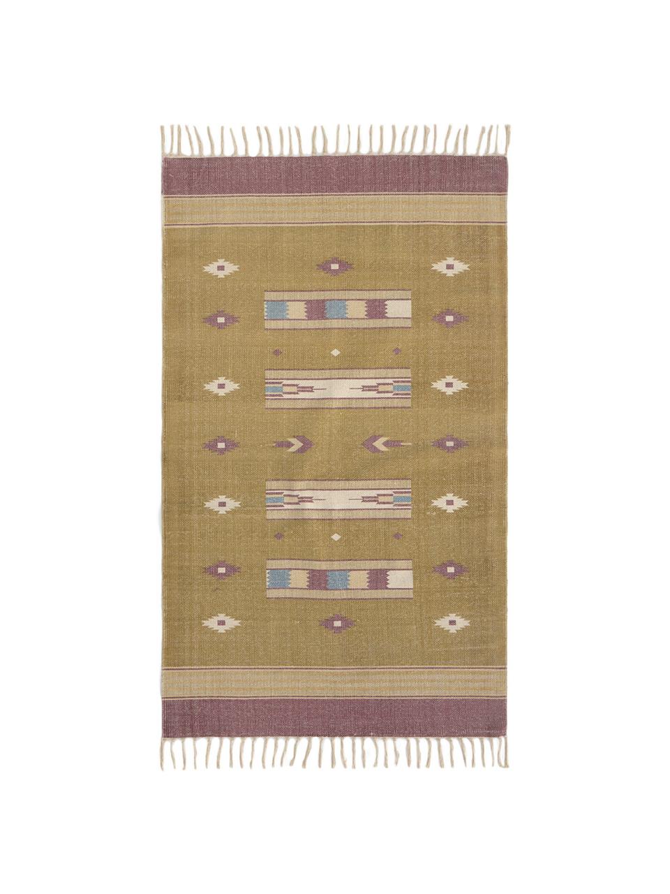 Teppich Kamel im Ethno Style, 100% Baumwolle, Senfgelb, Beige, Lila, Blau, B 150 x L 200 cm (Grösse S)
