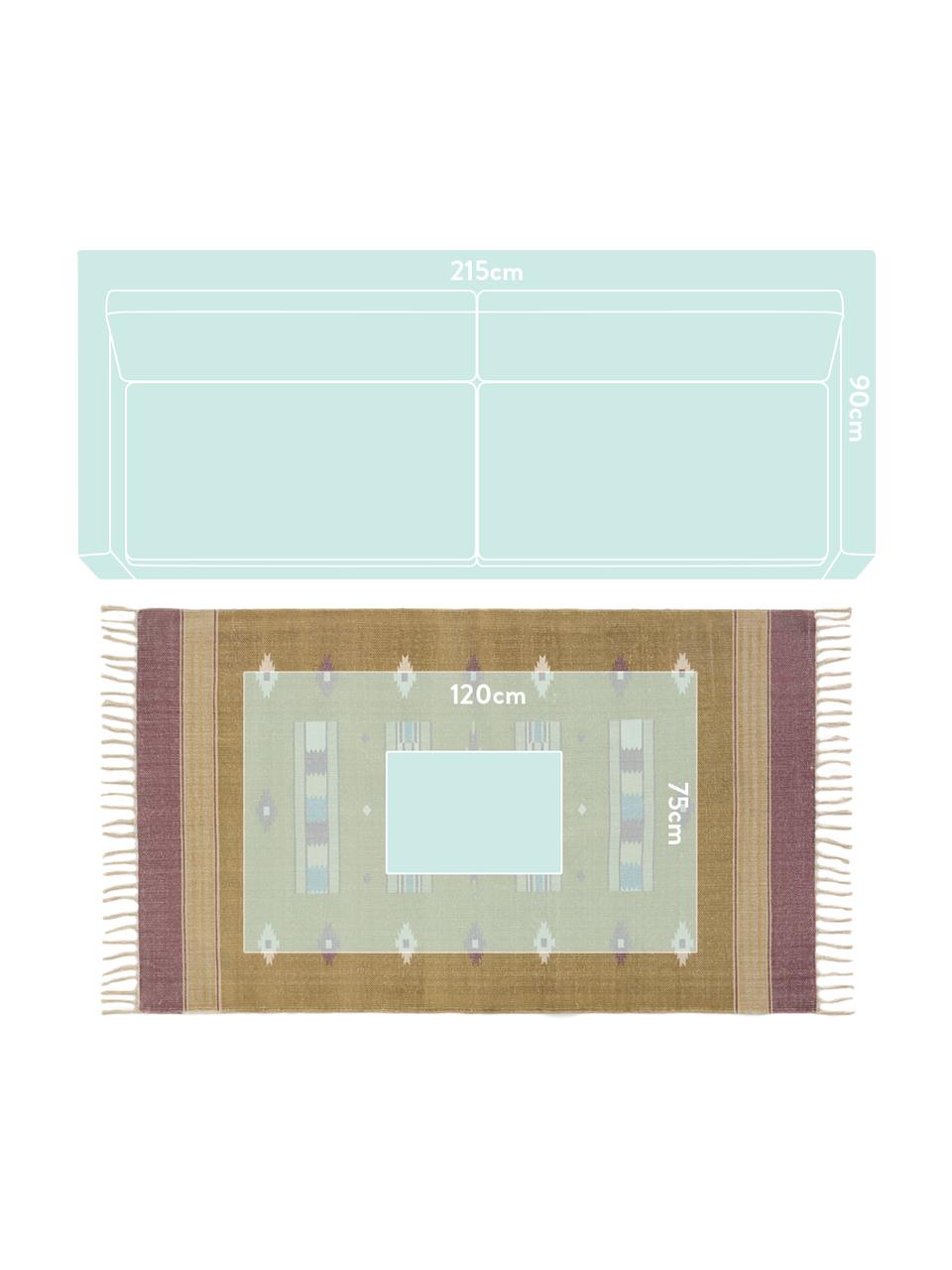 Teppich Kamel im Ethno Style, 100% Baumwolle, Senfgelb, Beige, Lila, Blau, B 150 x L 200 cm (Größe S)
