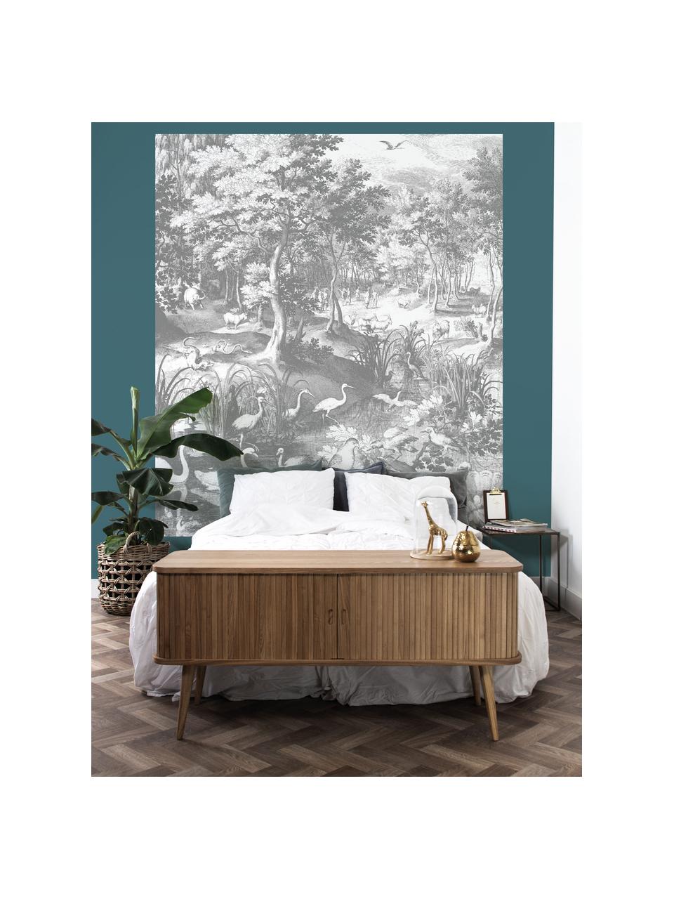 Adesivo murale con motivo forestale Landscapes, Tessuto non tessuto, Bianco, grigio, Larg. 190 x Alt. 220 cm