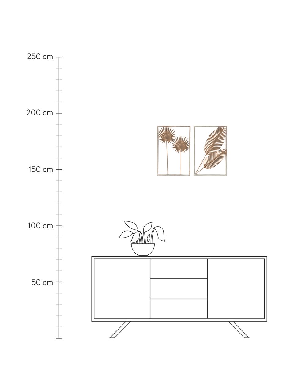 Wandobjekt-Set Tropics aus Metall, 2-tlg., Metall, beschichtet, Goldfarben, Weiss, B 30 x H 45 cm