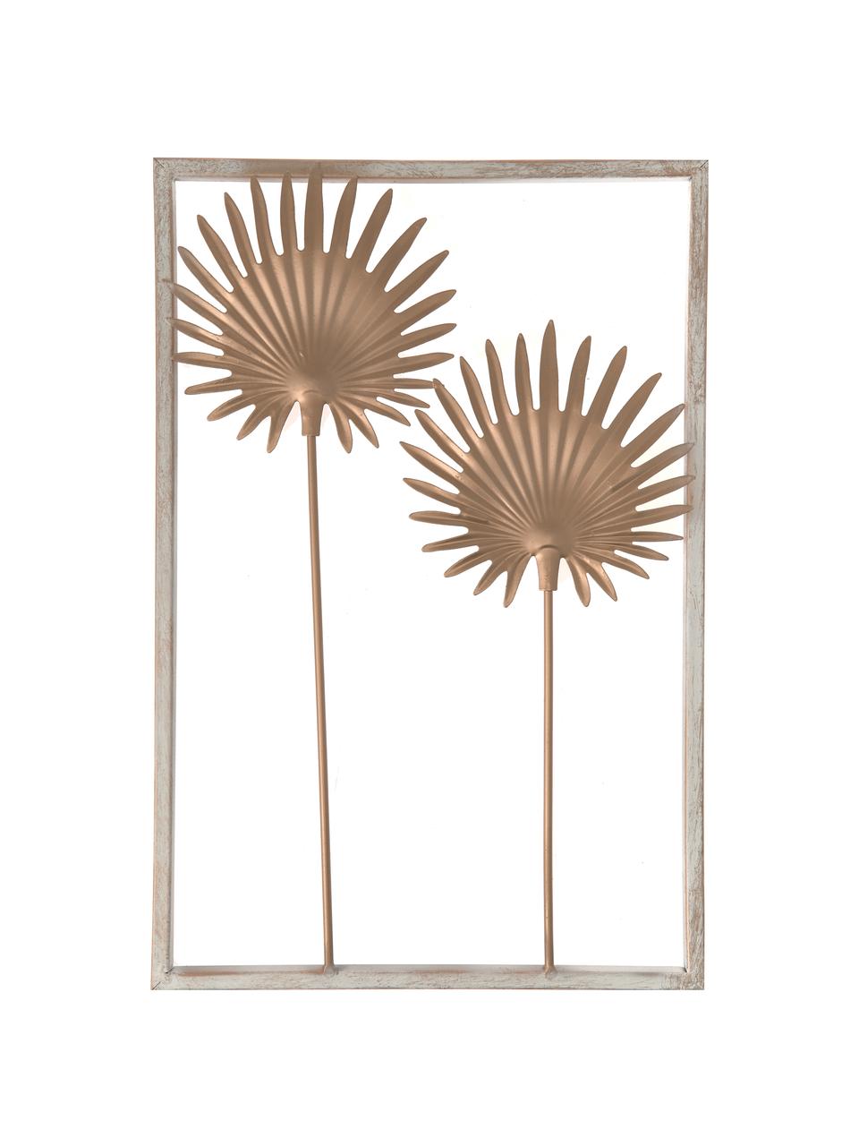 Set de decoración de pared Tropics, 2 pzas., Metal recubierto, Dorado, blanco, An 30 x Al 45 cm