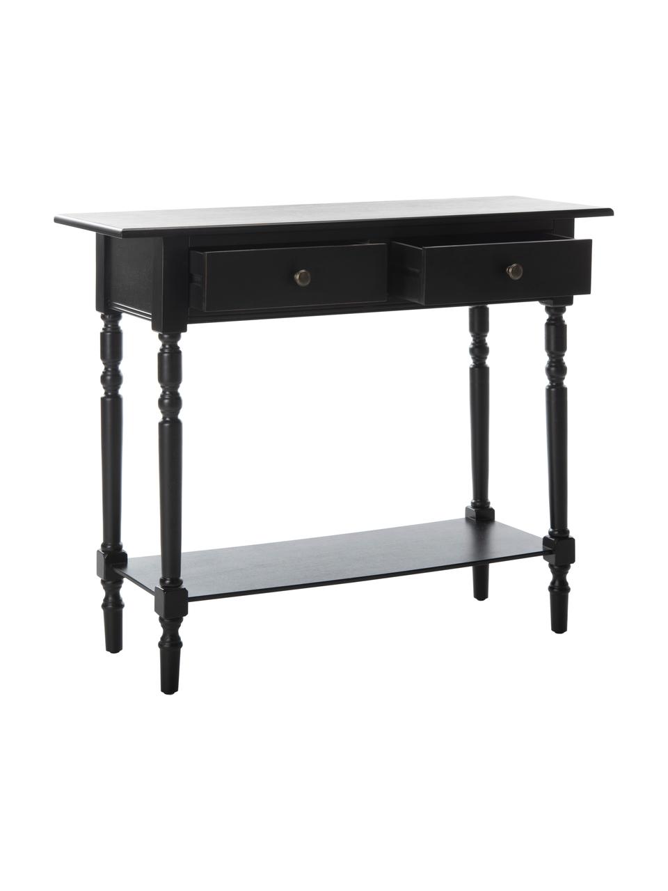 Sidetable Zoe met 2 lades, Gelakt grenenhout, Zwart, B 93 x D 33 cm