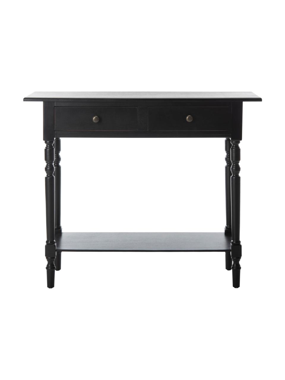 Sidetable Zoe met 2 lades, Gelakt grenenhout, Zwart, B 93 x D 33 cm