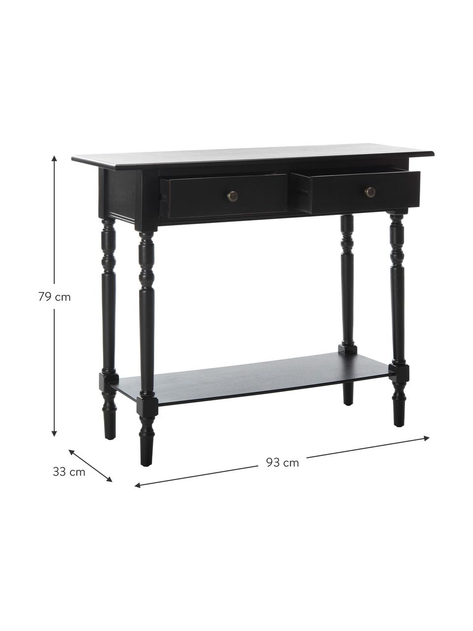 Sidetable Zoe met 2 lades, Gelakt grenenhout, Zwart, B 93 x D 33 cm