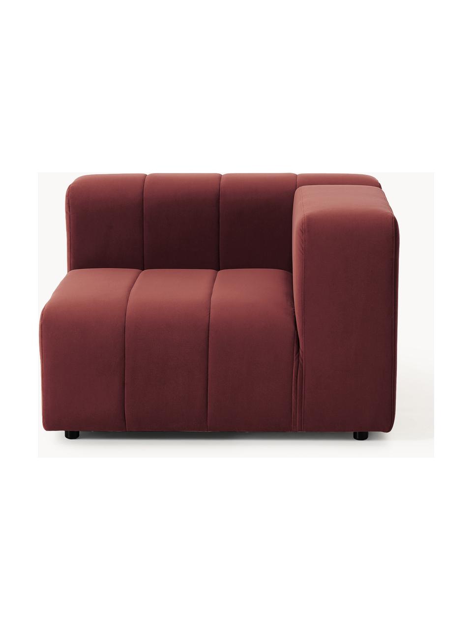 Modulo angolare in velluto Lena, Rivestimento: velluto (100% poliestere), Struttura: legno di faggio, truciola, Piedini: plastica, Velluto rosso vino, Larg. 106 x Prof. 106 cm, chaise longue a sinistra