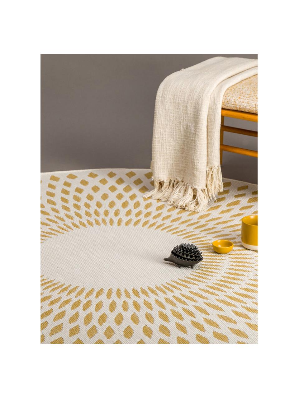 Tapis rond d'extérieur aspect sisal Diamond, 100 % polypropylène, Jaune, blanc crème, Ø 160 cm (taille L)