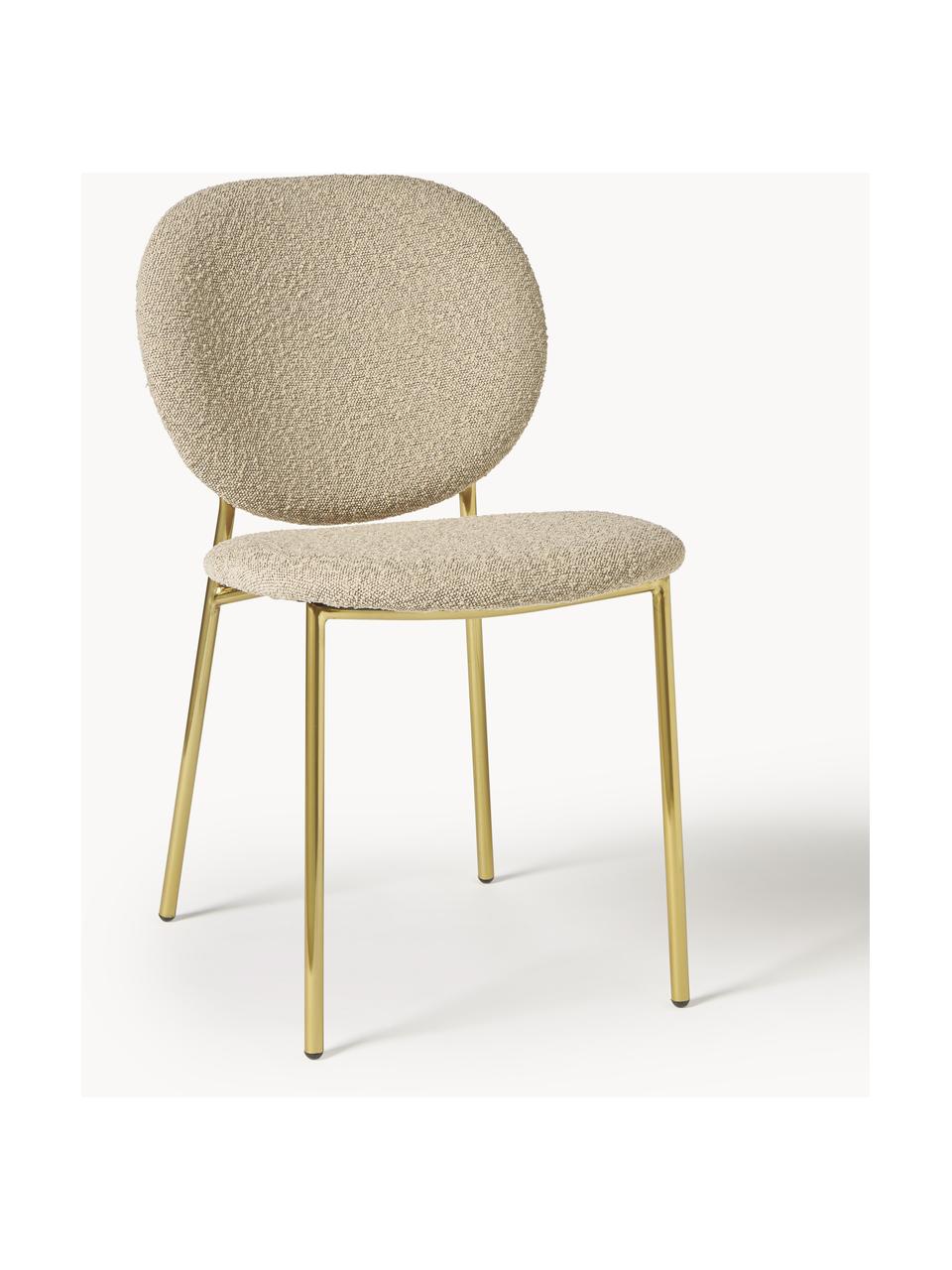 Sedia imbottita in bouclé Ulrica 2 pz, Rivestimento: bouclé (100% poliestere) , Rivestimento: schiuma, Gambe: metallo rivestito, Bouclé beige chiaro, dorato, Larg. 47 x Prof. 61 cm