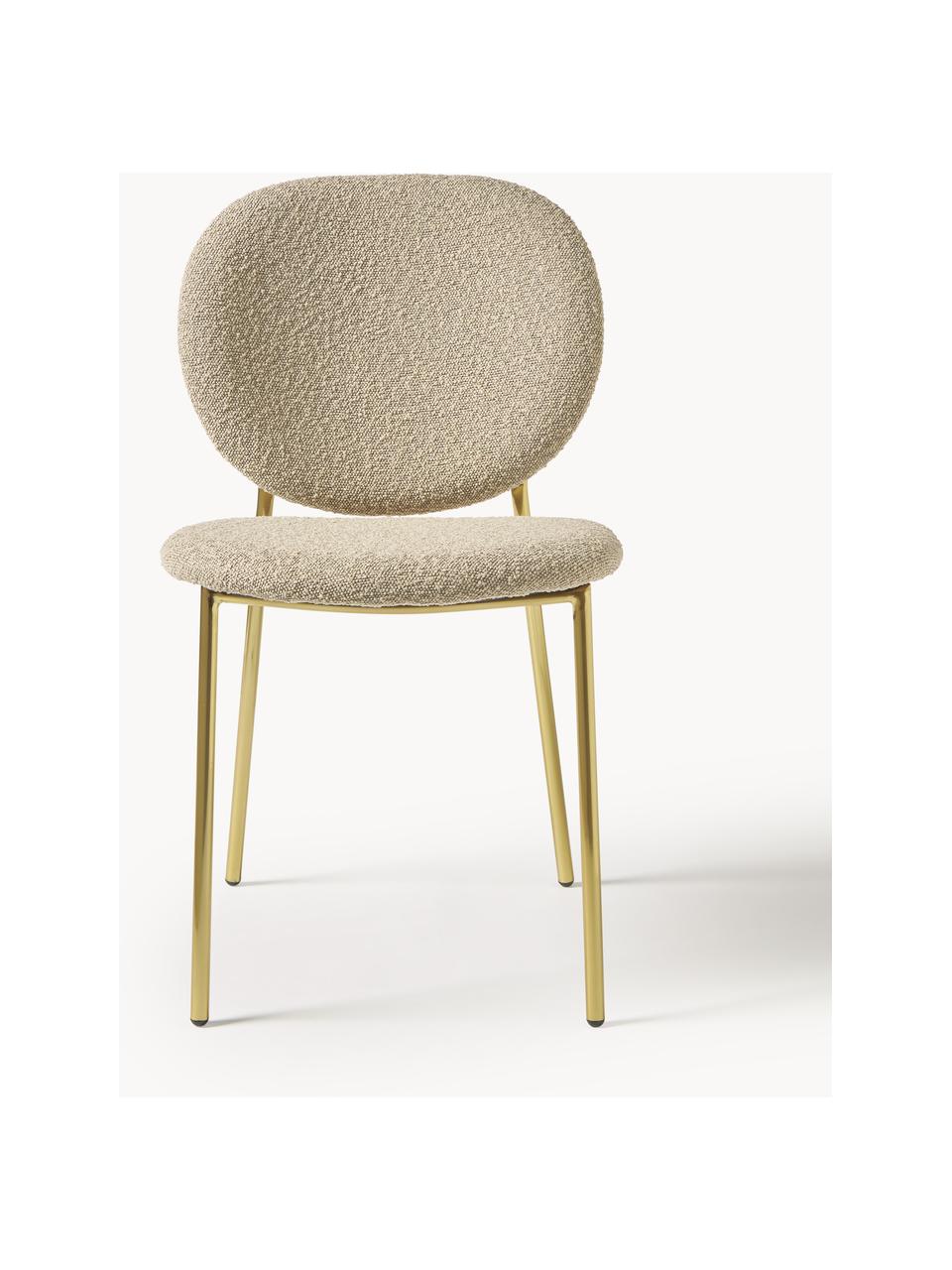 Bouclé gestoffeerde stoelen Ulrica, 2 stuks, Bekleding: bouclé (100% polyester) M, Poten: gecoat metaal Het in dit , Bouclé lichtbeige, goudkleurig, B 47 x D 61 cm