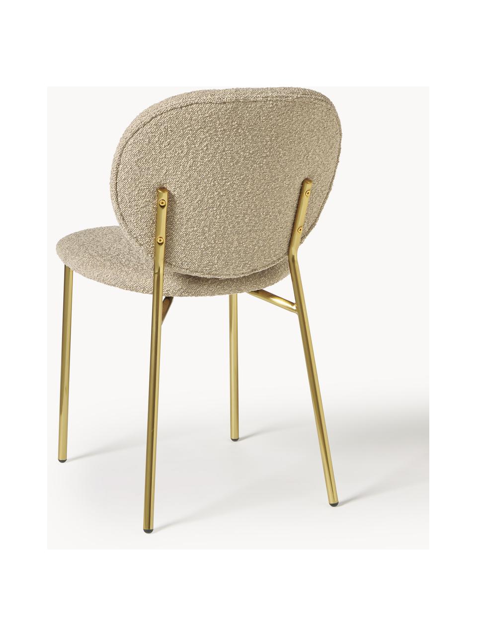 Bouclé gestoffeerde stoelen Ulrica, 2 stuks, Bekleding: bouclé (100% polyester) M, Poten: gecoat metaal Het in dit , Bouclé lichtbeige, goudkleurig, B 47 x D 61 cm