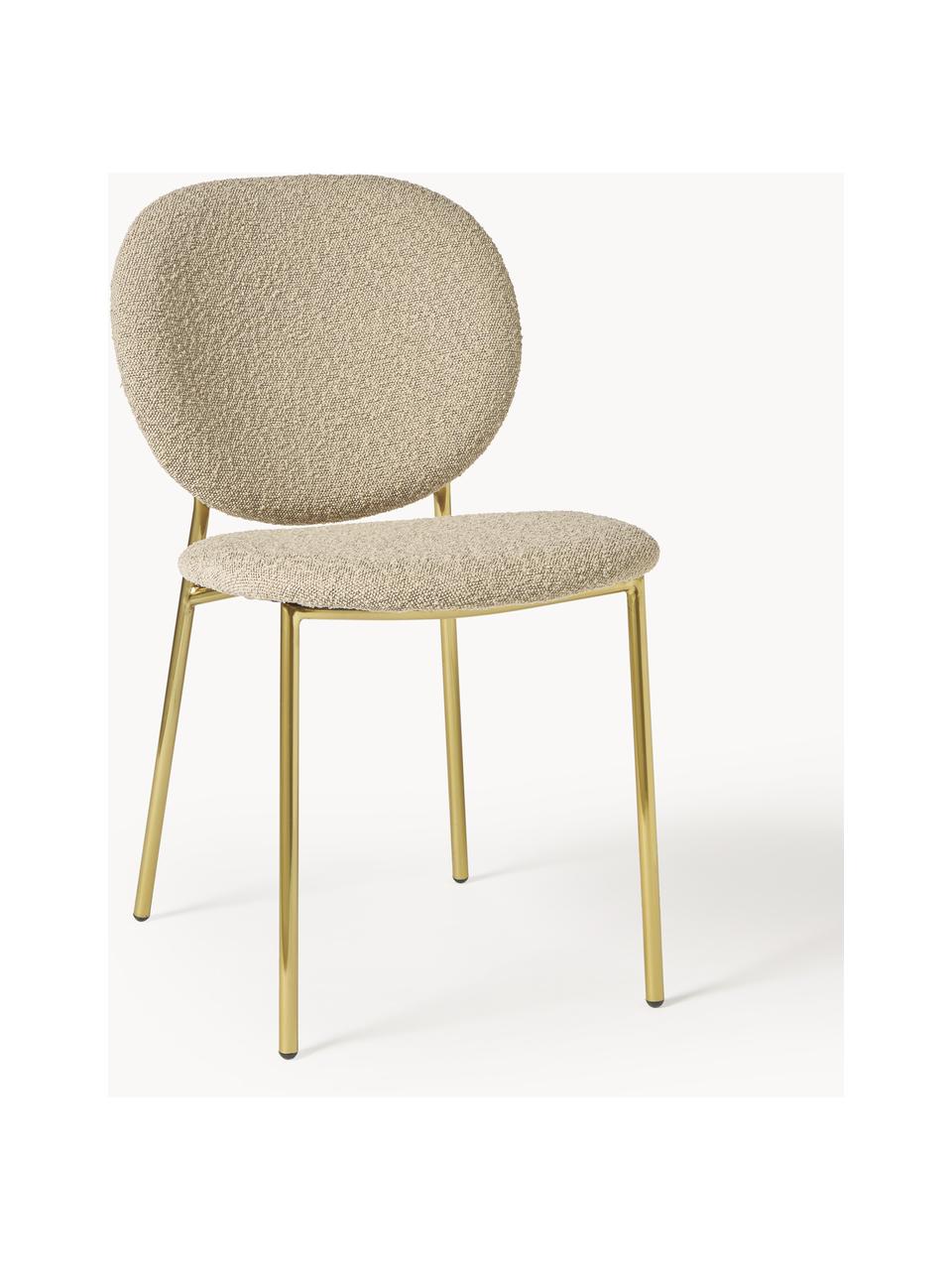 Bouclé gestoffeerde stoelen Ulrica, 2 stuks, Bekleding: bouclé (100% polyester) M, Poten: gecoat metaal Het in dit , Bouclé lichtbeige, goudkleurig, B 47 x D 61 cm