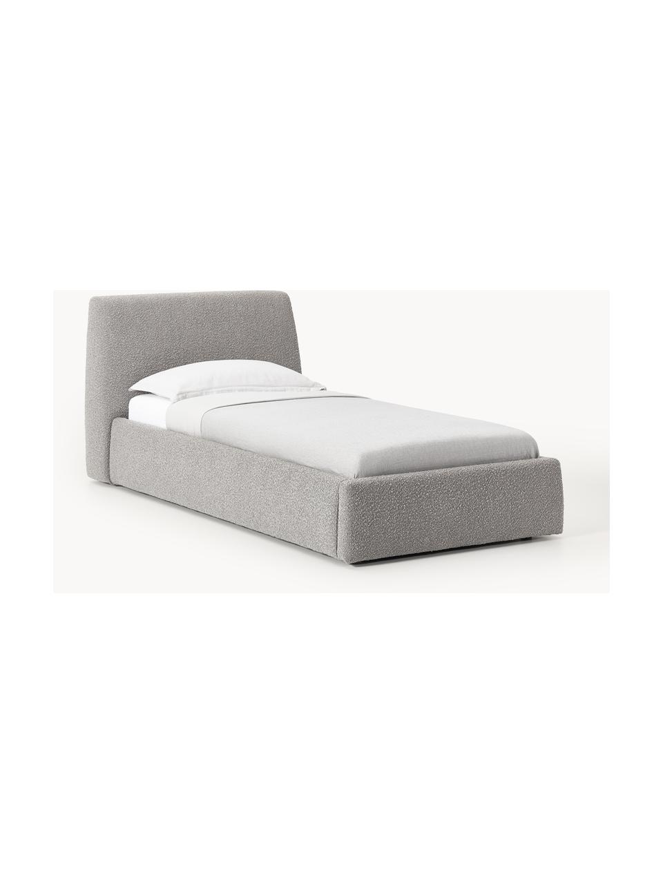 Cama individual en tejido bouclé con espacio de almacenamiento Cloud, Tapizado: tejido bouclé (80% poliés, Cuerpo: madera de pino y abeto ma, Patas: madera de abedul pintada , Bouclé gris, Cama 90 (An 155 x L 220)