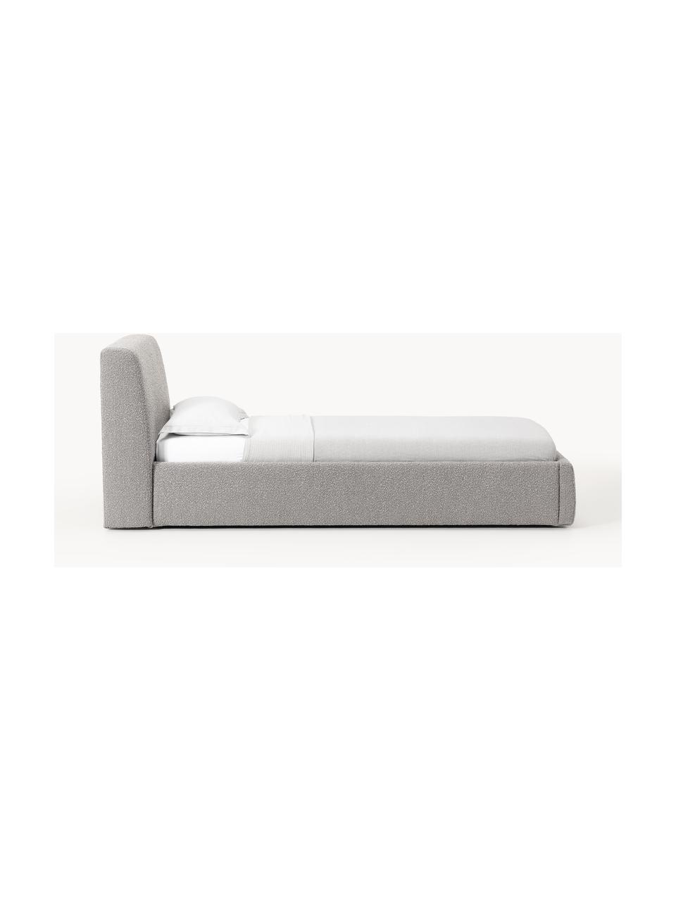 Letto singolo in bouclé con contenitore Cloud, Rivestimento: bouclé (80% poliestere, 2, Piedini: legno di betulla laccato , Bouclé grigio, Larg. 90 x Lung. 200 cm