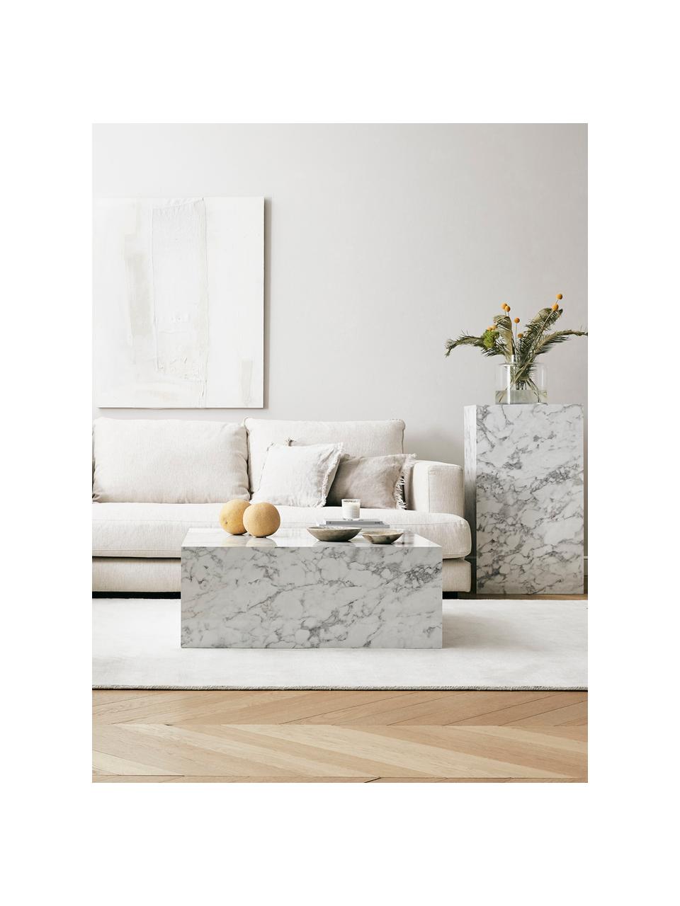 Konferenčný stolík s mramorovým vzhľadom Lesley, MDF-doska pokrytá melamínovou fóliou, Biela, mramorovaná, lesklá, Š 90 x H 50 cm