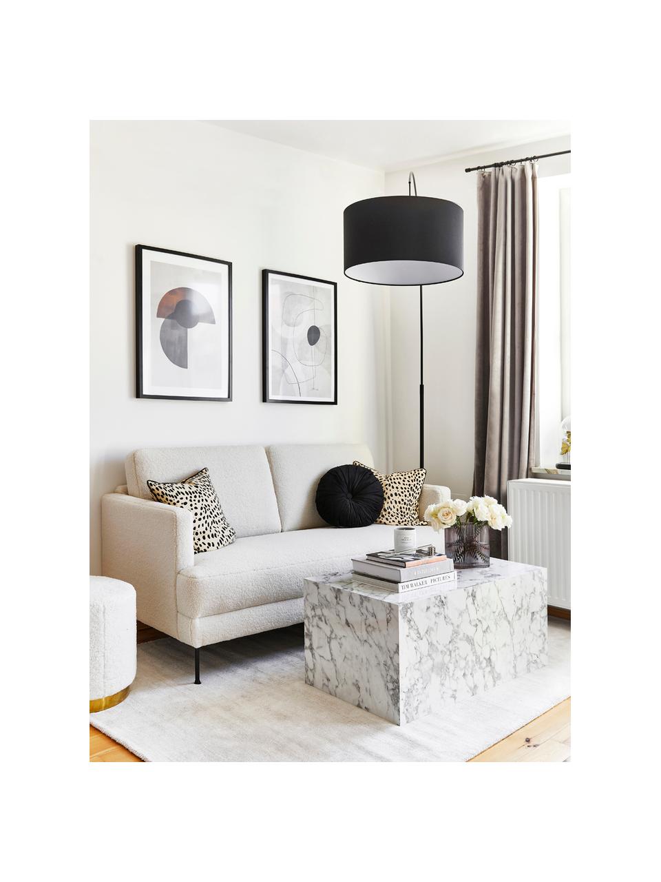 Tavolino da salotto effetto marmo Lesley, Pannello di fibra a media densità (MDF) rivestito con foglio di melamina, Bianco effetto marmorizzato, Larg. 90 x Alt. 40 cm