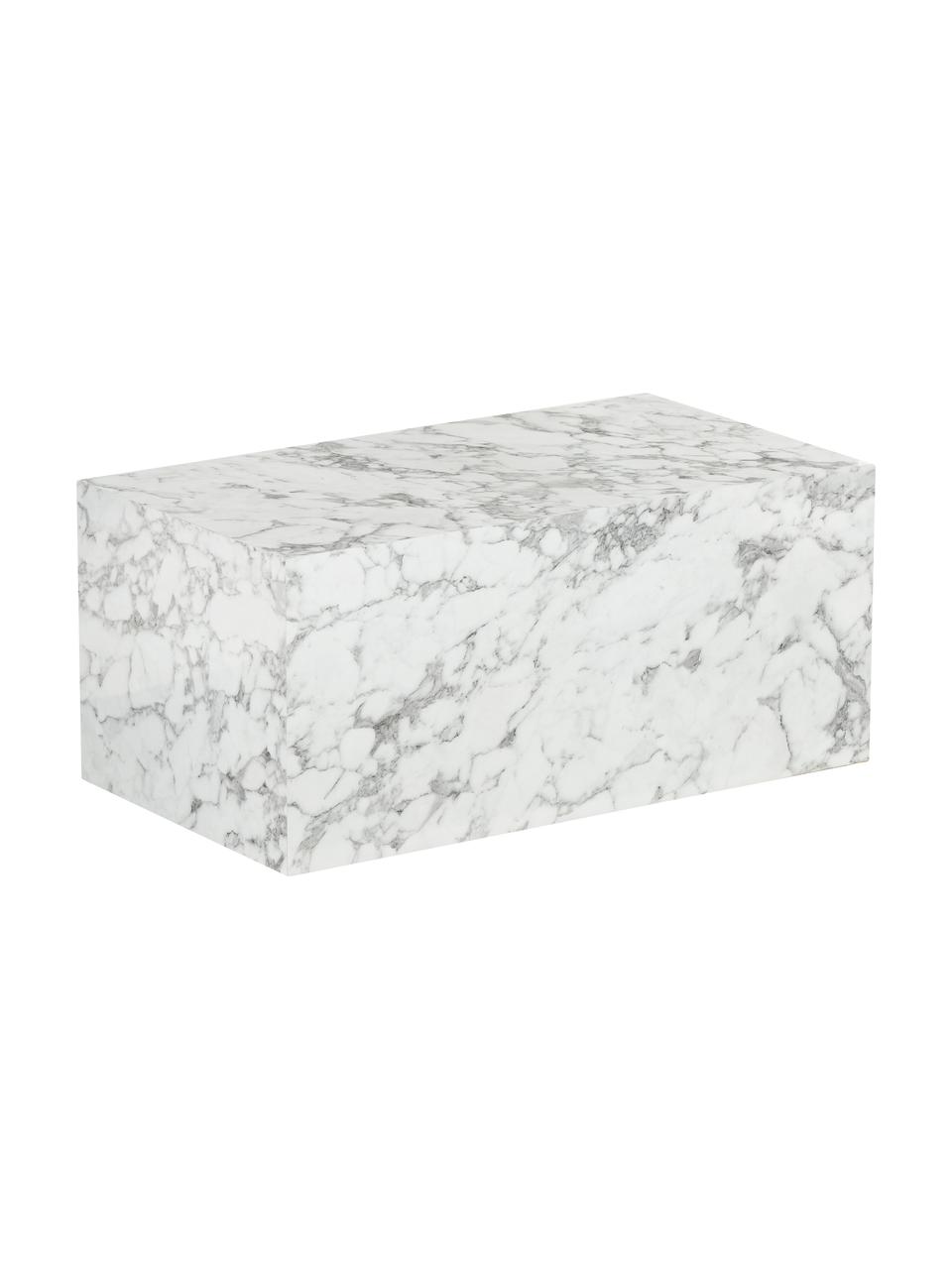 Tavolino da salotto effetto marmo Lesley, Pannello di fibra a media densità (MDF) rivestito con foglio di melamina, Bianco marmorizzato, lucido, Larg. 90 x Prof. 50 cm
