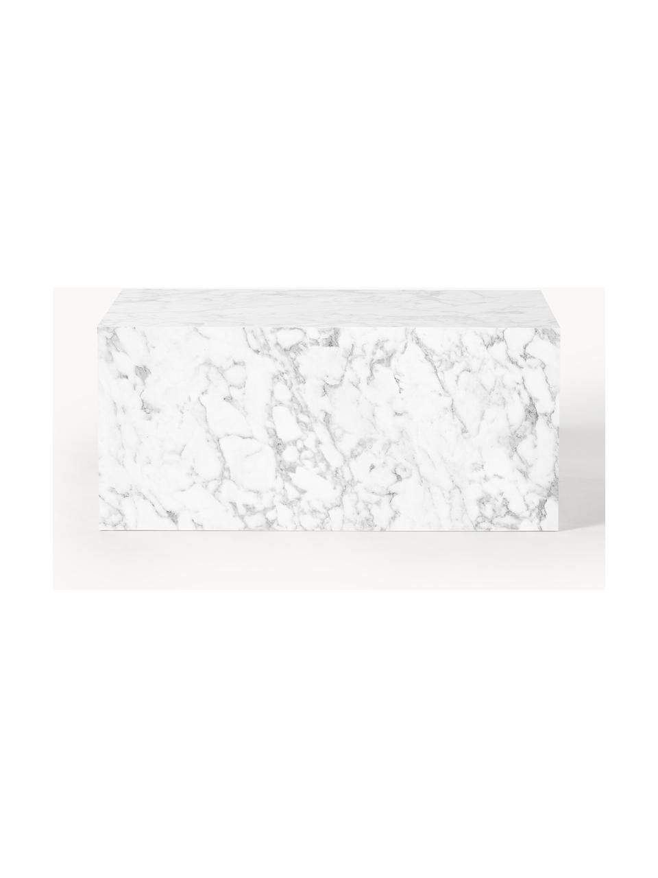 Stolik kawowy o wyglądzie marmuru Lesley, Płyta pilśniowa średniej gęstości (MDF) pokryta folią melaminową o wyglądzie marmuru, Biały o wyglądzie marmuru, błyszczący, S 90 x G 50 cm