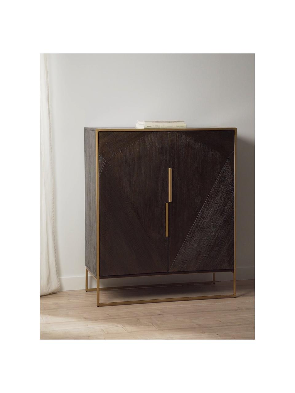 Credenza alta in legno di mango massiccio Harry, Legno di mango, dorato, Larg. 100 x Alt. 120 cm