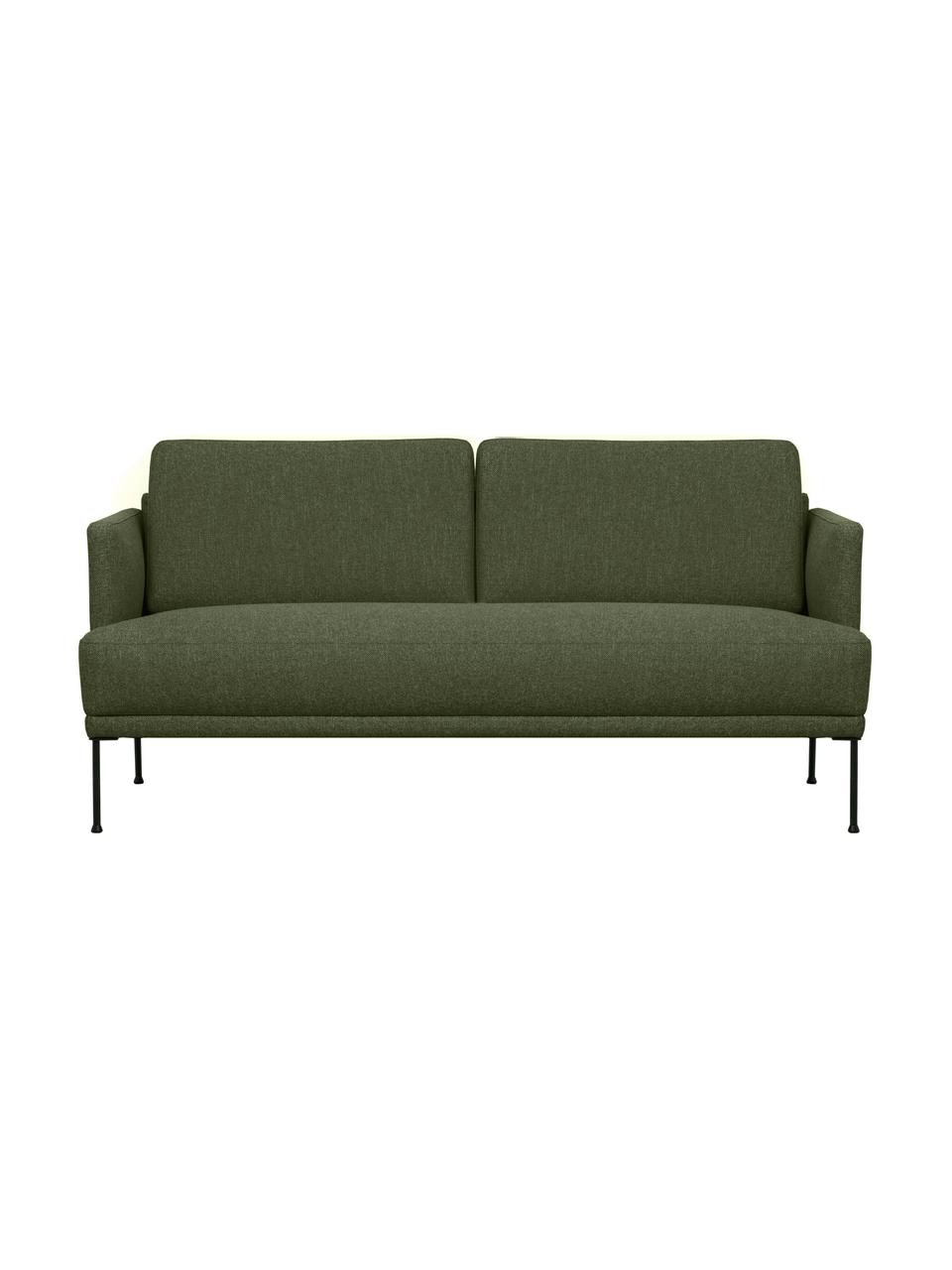 Divano 2 posti con piedini in metallo Fluente, Rivestimento: 100% poliestere Con 40.00, Struttura: legno di pino massiccio, Piedini: metallo verniciato a polv, Tessuto verde scuro, Larg. 166 x Prof. 85 cm