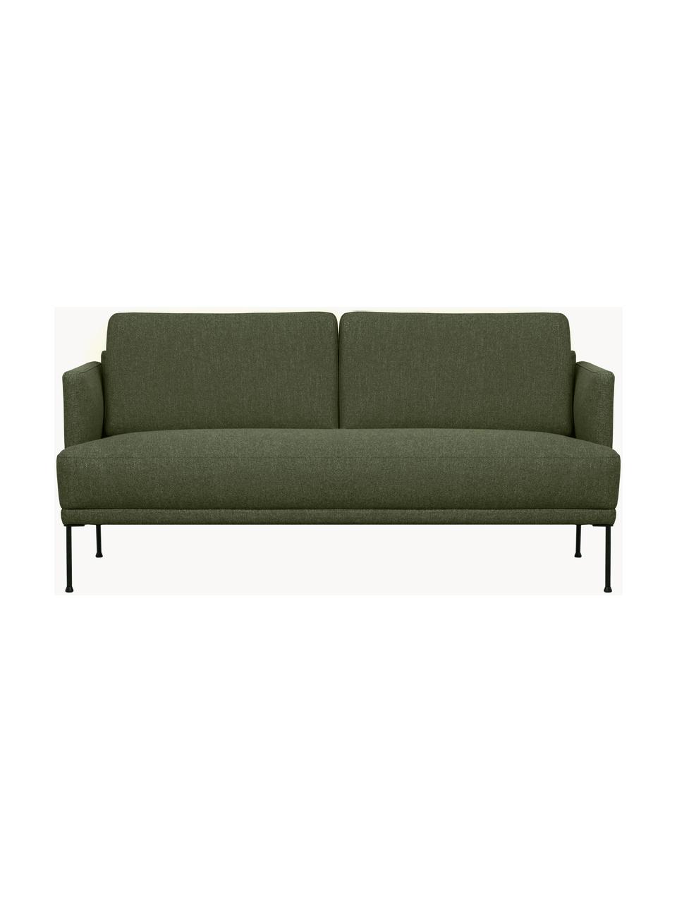 Sofa Fluente (2-Sitzer) mit Metall-Füßen, Bezug: 100% Polyester Der hochwe, Gestell: Massives Kiefernholz, FSC, Füße: Metall, pulverbeschichtet, Webstoff Dunkelgrün, B 166 x T 85 cm