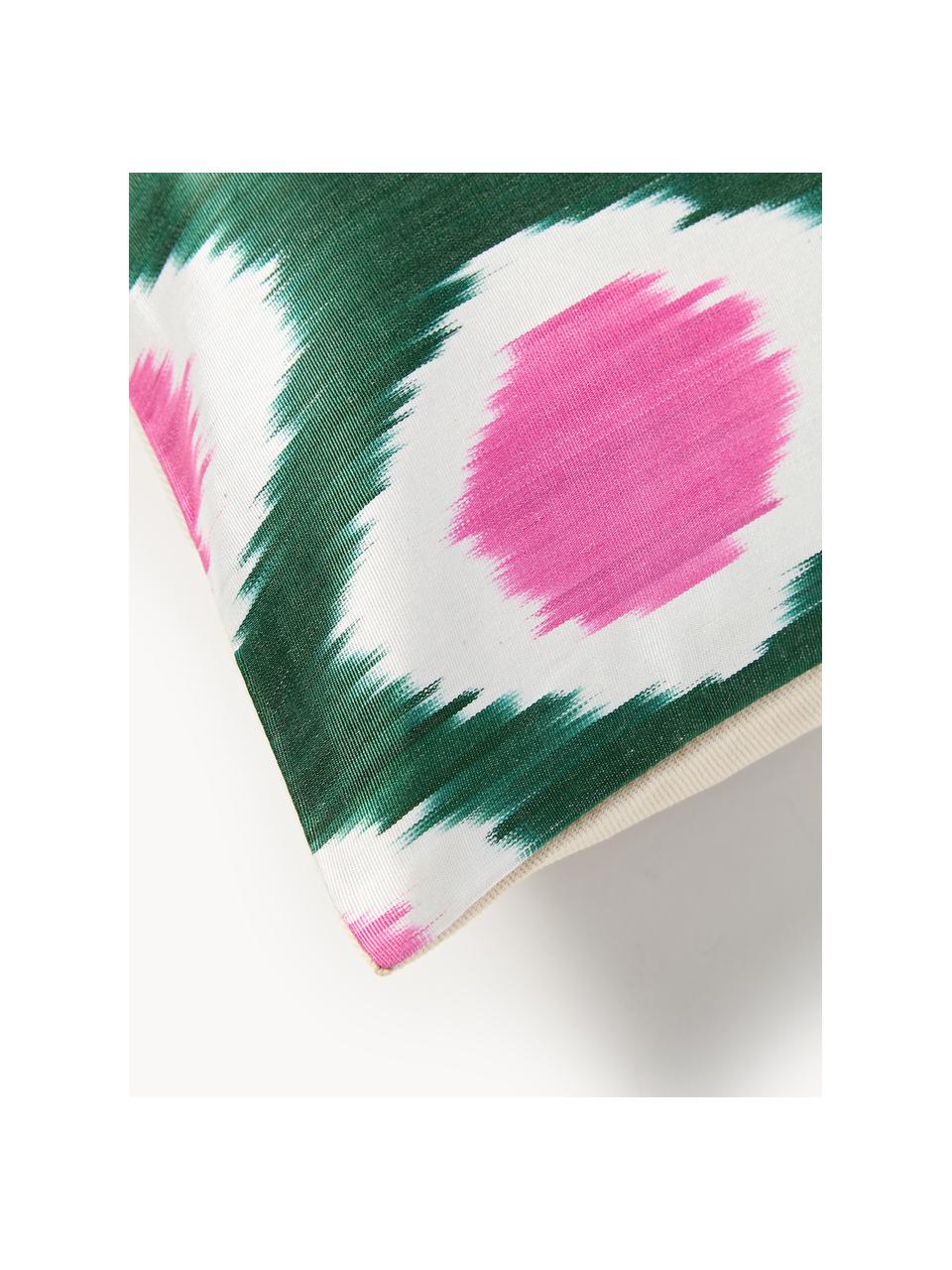 Funda de cojín decorativo de seda con estampado abstracto Silky, Parte delantera: 100% seda, Parte trasera: 100% algodón, Verde oscuro, rosa, blanco, An 40 x L 60 cm