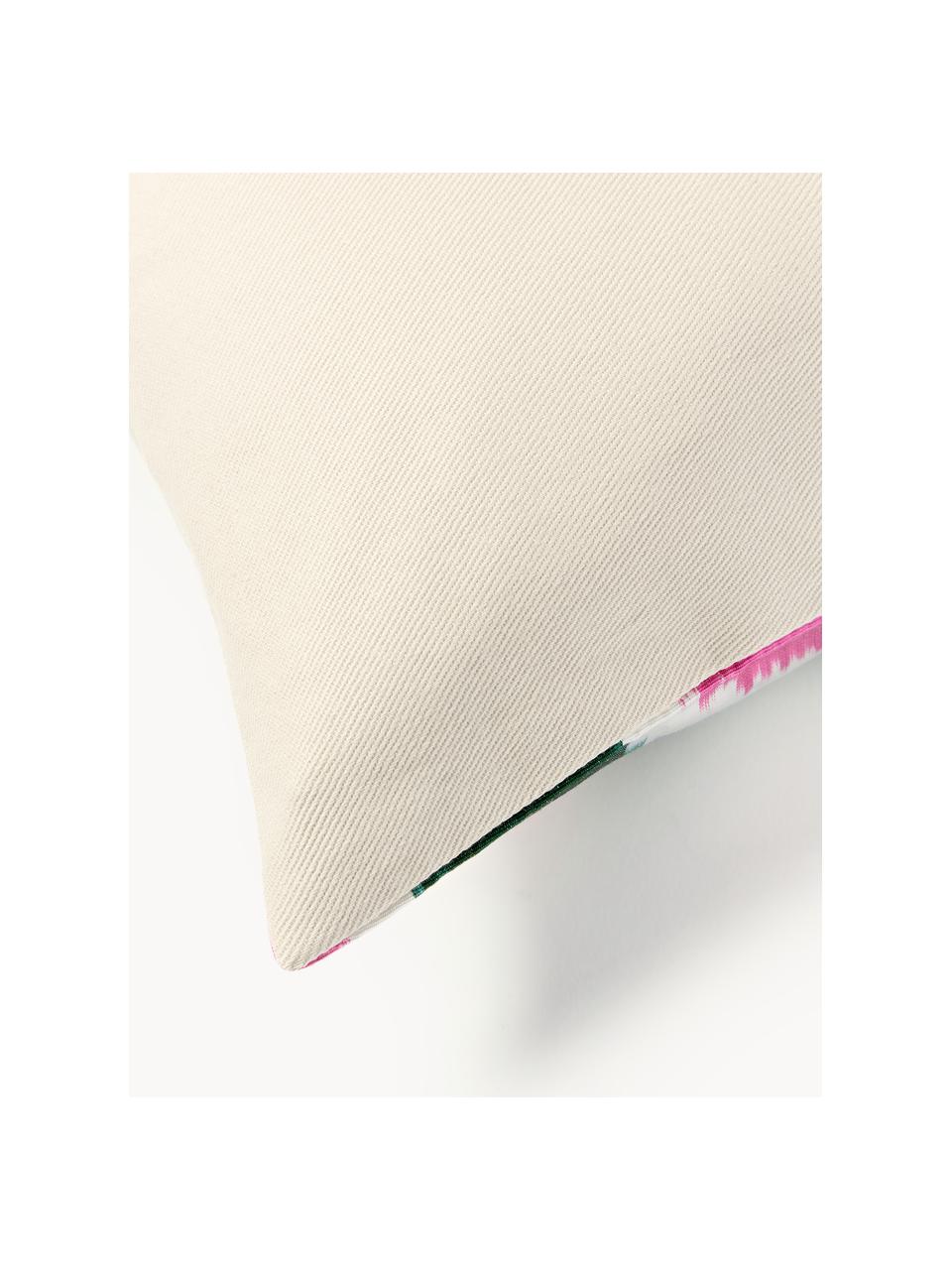 Housse de coussin 40x60 en soie avec motif abstrait Silky, Vert foncé, rose vif, blanc, larg. 40 x long. 60 cm